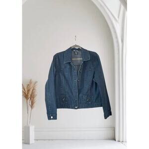 LINDOR Petite Size 14 Blue Denim Button Front Blazer